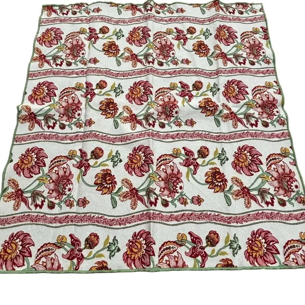Vintage Cloth Napkins (4) cream pink green floral cottage chic Jacobean flowers